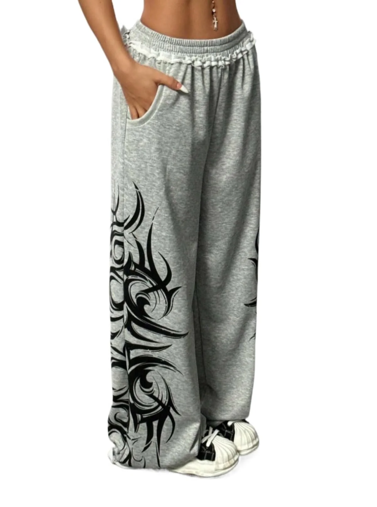Y2k Wide Leg Baggy Grunge Double Waisted Drawstring Sweatpants Streetwear Women Emo 2000s Star Pants Review